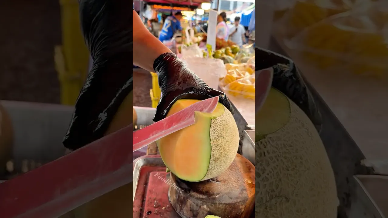Sweet & Juicy Orange Melon Cutting in Bangkok
