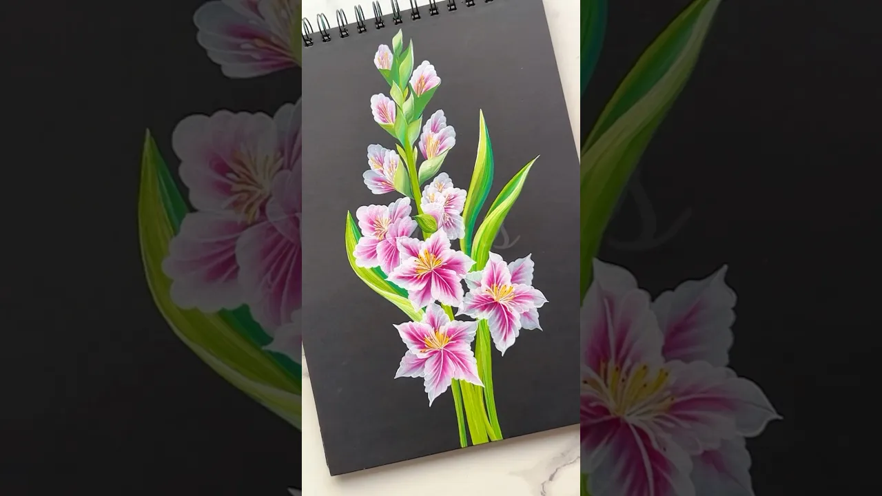 1343 🌸🌿🫠🫠🫠Onestroke Gladiolus painting 💗🤩🎨🌸 #shorts