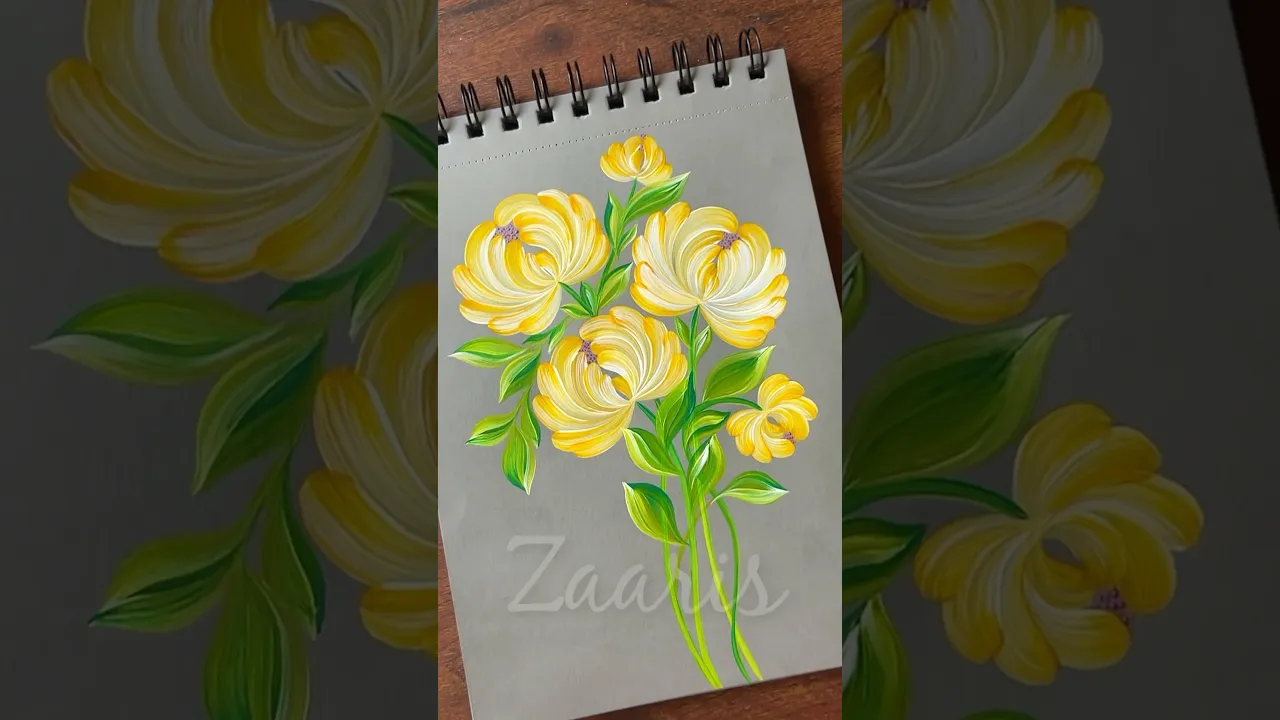 1184 🌼💛🫶💖🎉Prettiest YELLOW FLOWERS painting, using acrylic paints 🎨💯🌼🫶💖💛🎉✨🥰 #shorts