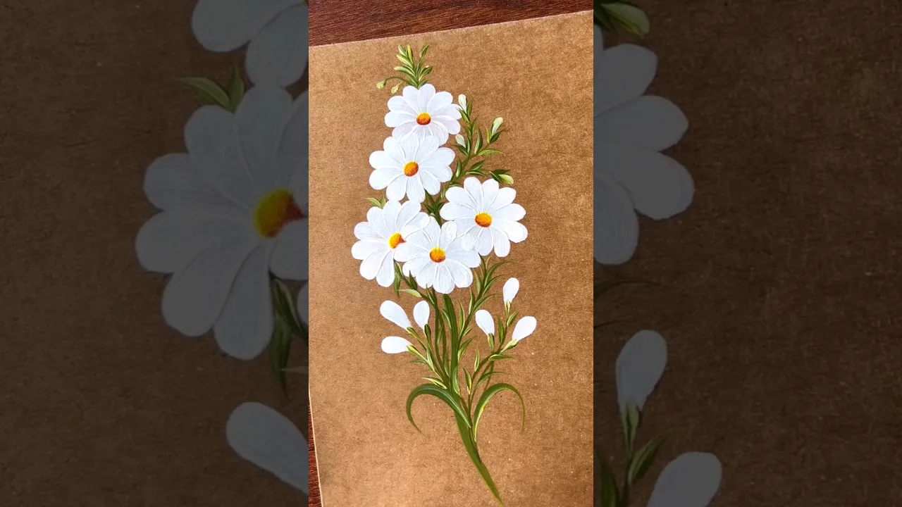 474 🤍🌸Dainty WHITE flowers on a stalk, acrylic painting design 🖌️🫶🏻🎨