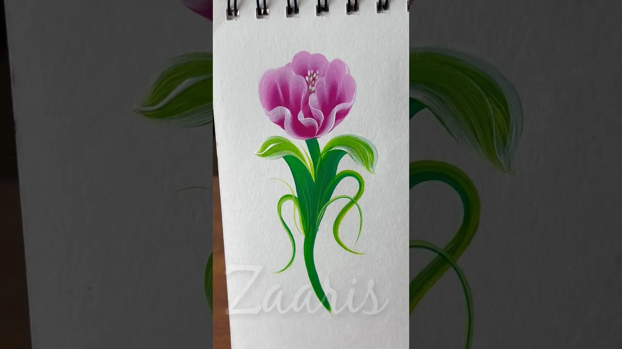 178 🩷💚One Stroke Painting🌸Gorgeous PINK flower acrylic🖌️🎨#shorts #pinkflowers #gorgeous #viral #yt