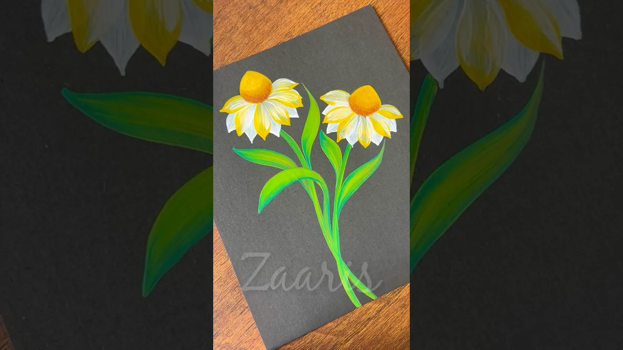 1212 💛🫶💯🌼🎨 Calming, WHITE & YELLOW flowers painting, using acrylic paints 🎨🌿❣️🎊🎉✨ #shorts