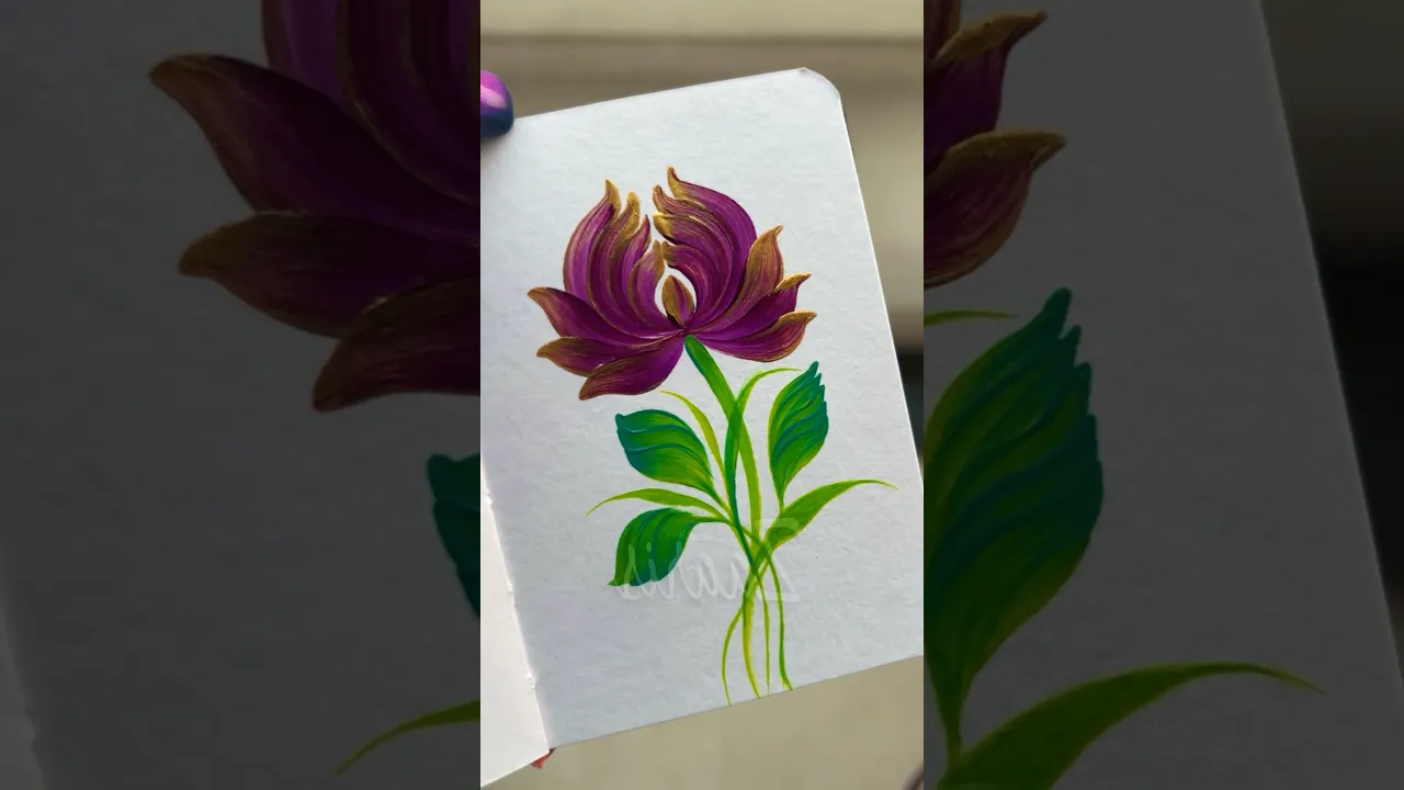 1298 💜✨Beautiful Violet & GOLD flower painting 💯🫶🌿🎨 #shorts