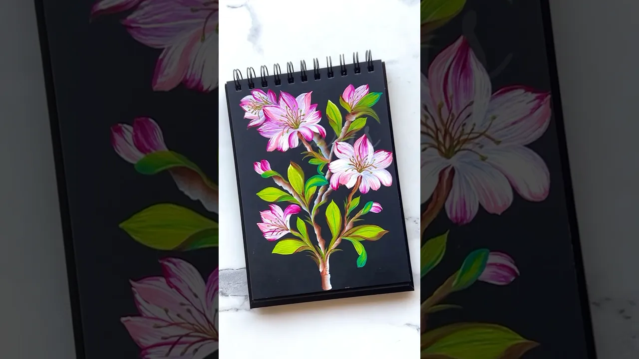 1323 🌸🌿Pink ONESTROKE flowers acrylic painting 🎨🫶💯✔️ #shorts