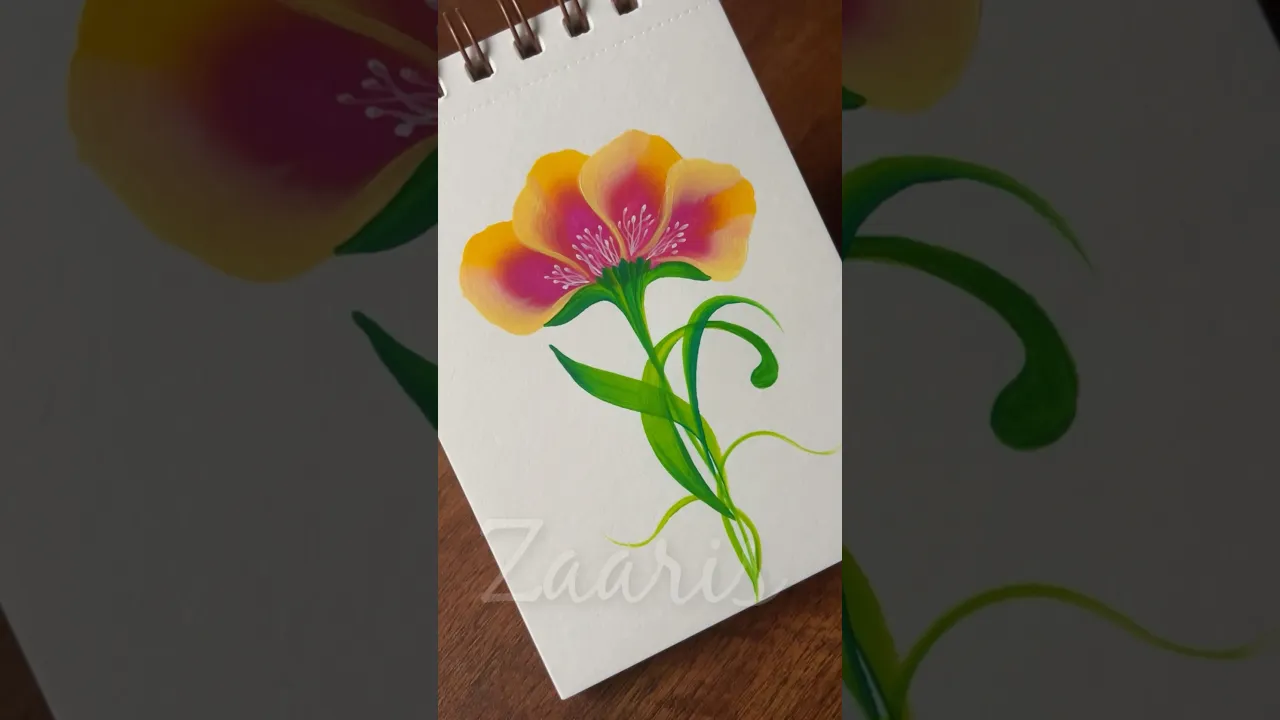 1099 🌼🌸💯🎉Pretty Yellow and Pink Onestroke flower painting, using acrylic paints 🌸🌼💯🎉🫶 #shorts
