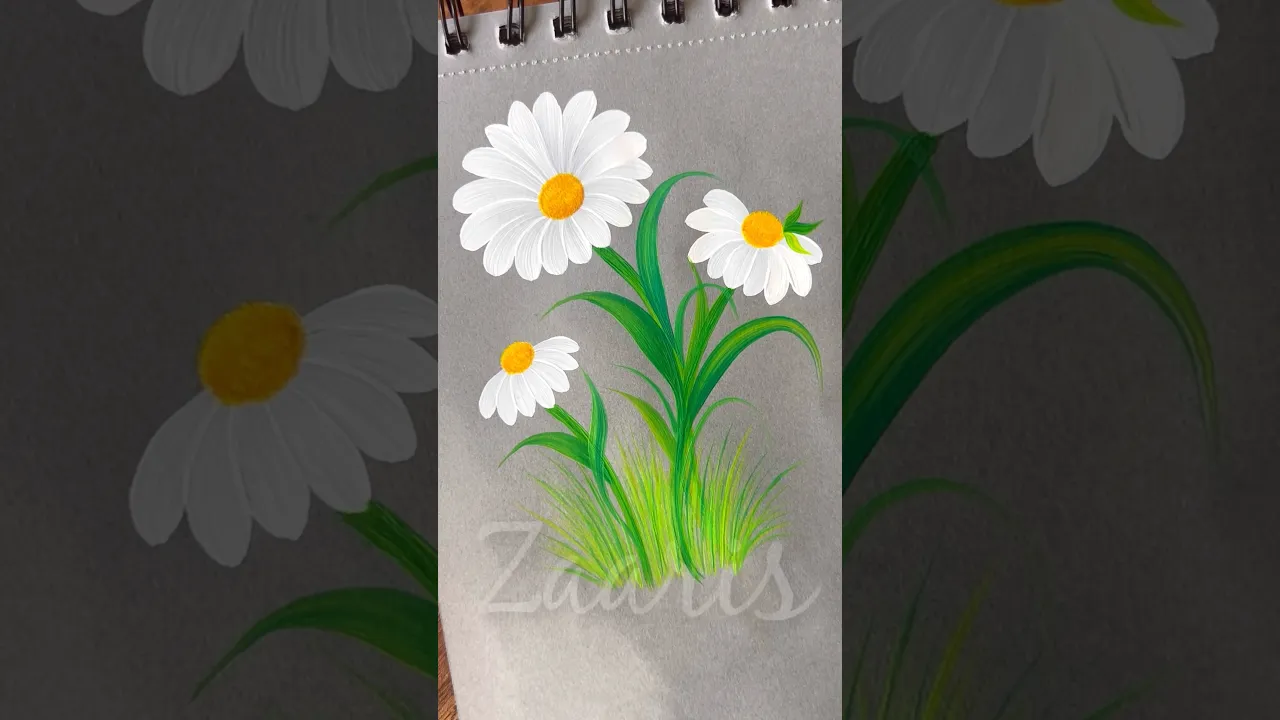 943 🤍💚🌿🎨💯Simple DAISY flowers painting using acrylic paints 🎨💯🫶 #flowerpainting #shorts #art