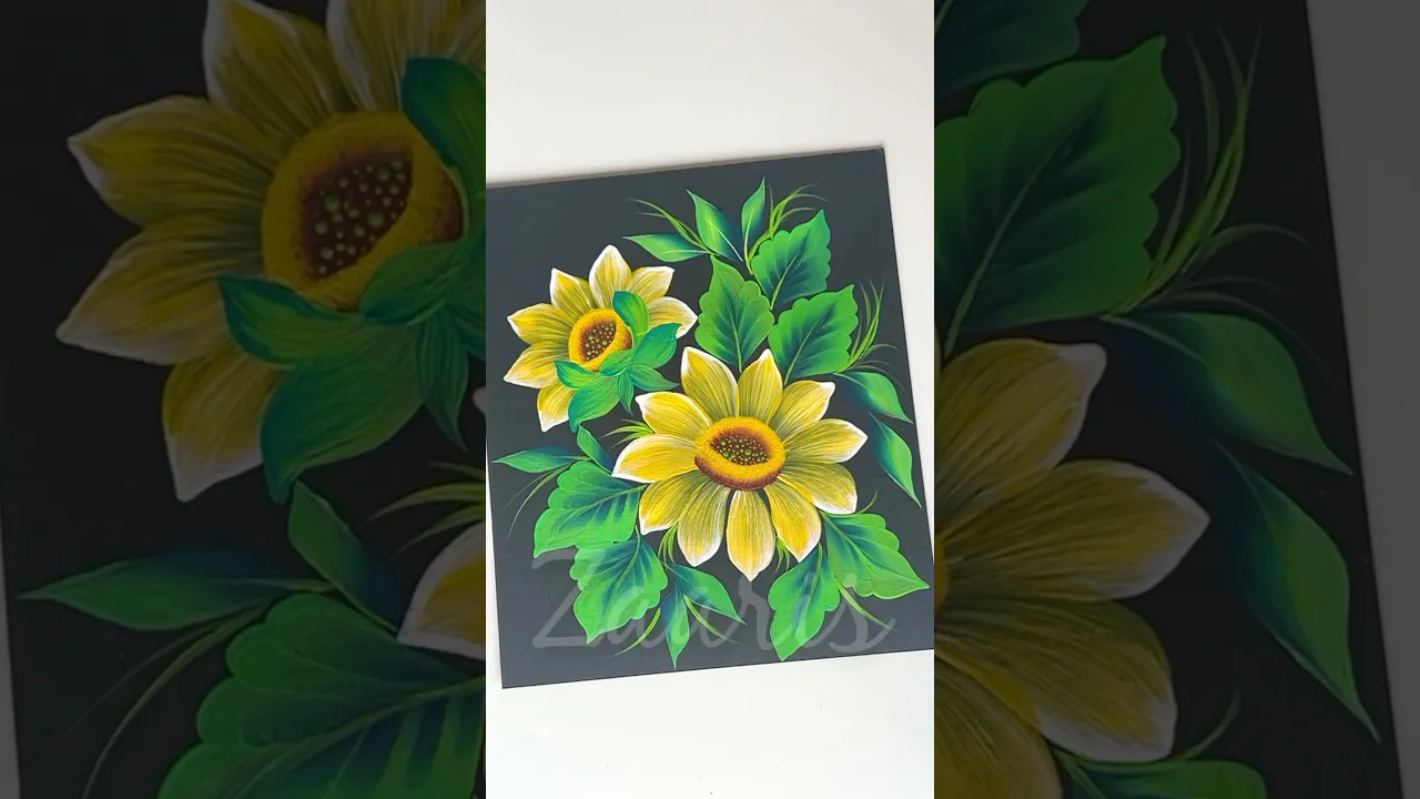1012 💛🌼🎉💯Simple YELLOW flowers painting using acrylic🎨 #flowerpainting #shorts #art