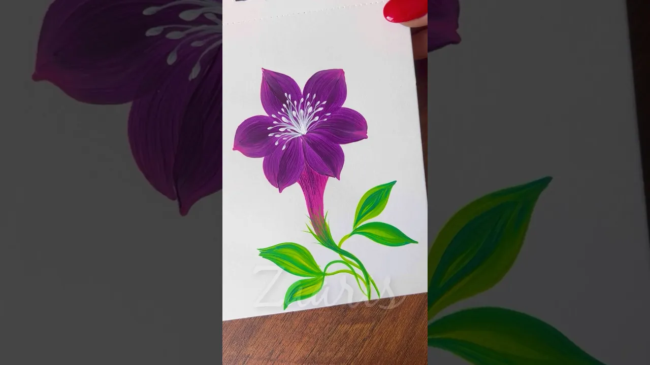 1199 💜🎨🫶🩵✨🎉Beautiful VIOLET flower painting , using acrylic paints 💖🌸🎉🎨✨🫶🌺🎊🌸🌿❣️ #shorts