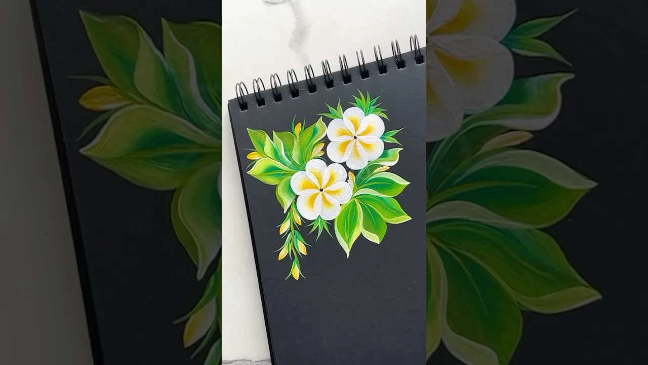 1332 🙌🏻🌿🎨🫶Beautiful ONESTROKE PLUMERIA ⧸ FRANGIPANI acrylic painting 💯🌻🫠🫠 #wow #shorts #yellow