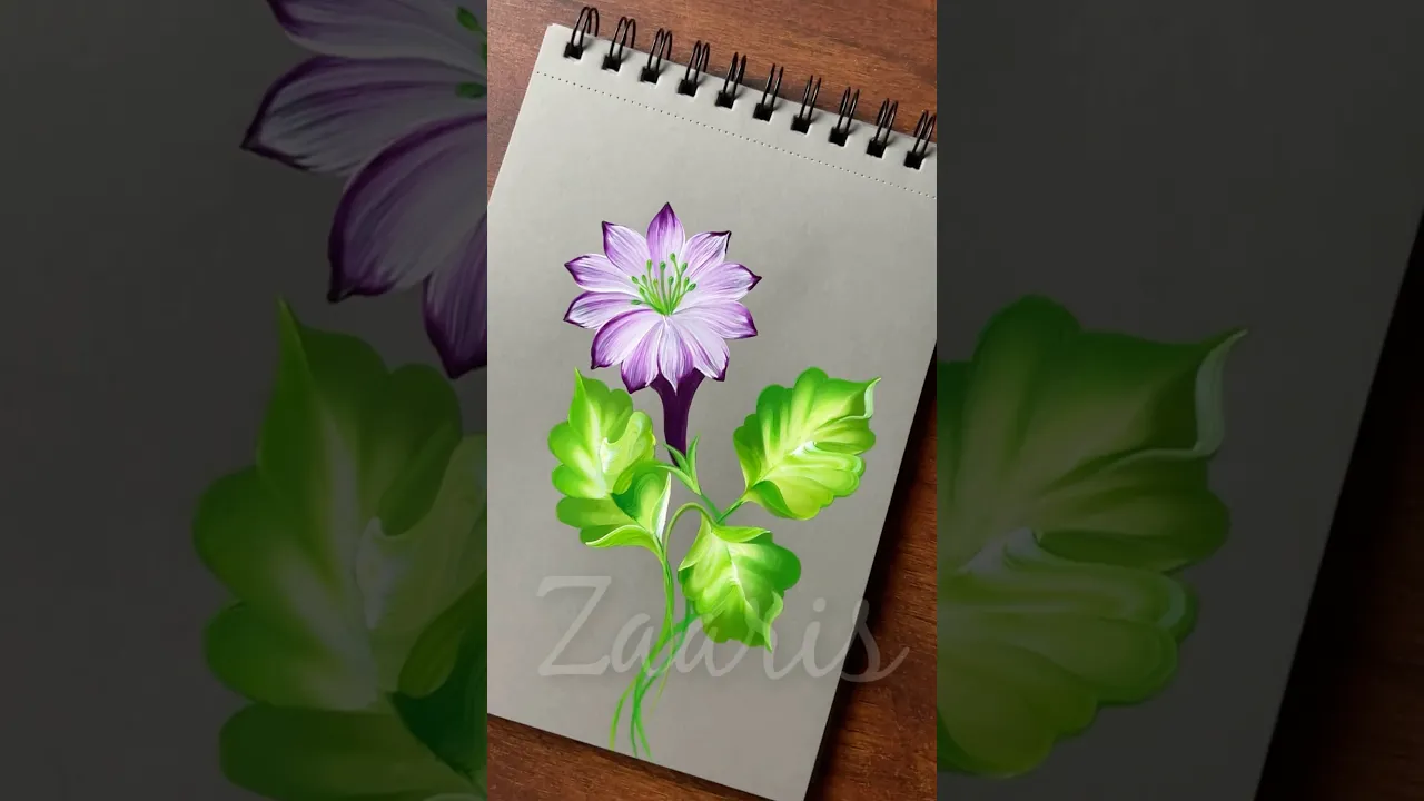 1091 💜🤍💚💯🌼🌿Pretty PURPLE flower painting using acrylic paints 💜🎨🫶💚🌿💯 #shorts
