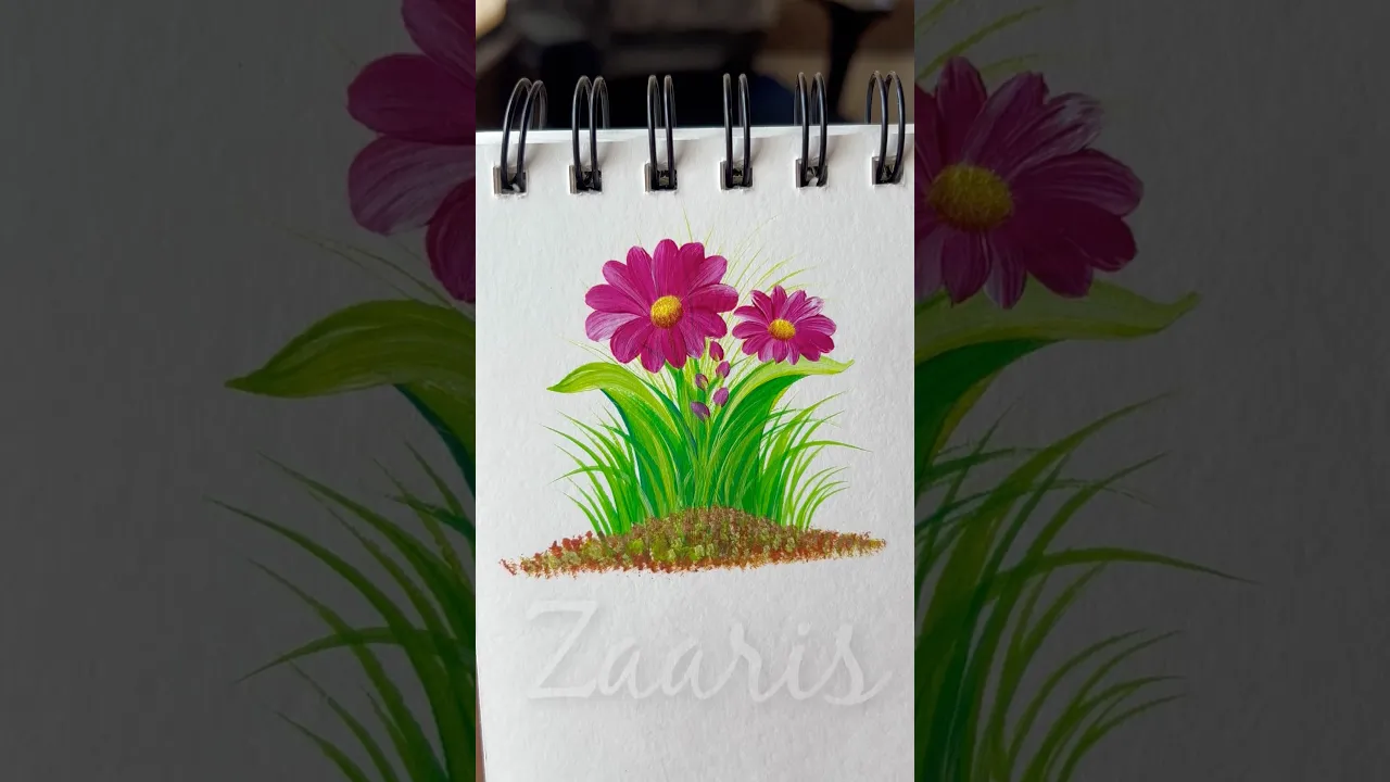 120 💖💚Simple FLOWERS & LEAVES 🌺🌿acrylic🖌️🎨 #shorts #flowers #leaves #floraart #art #youtubesearch