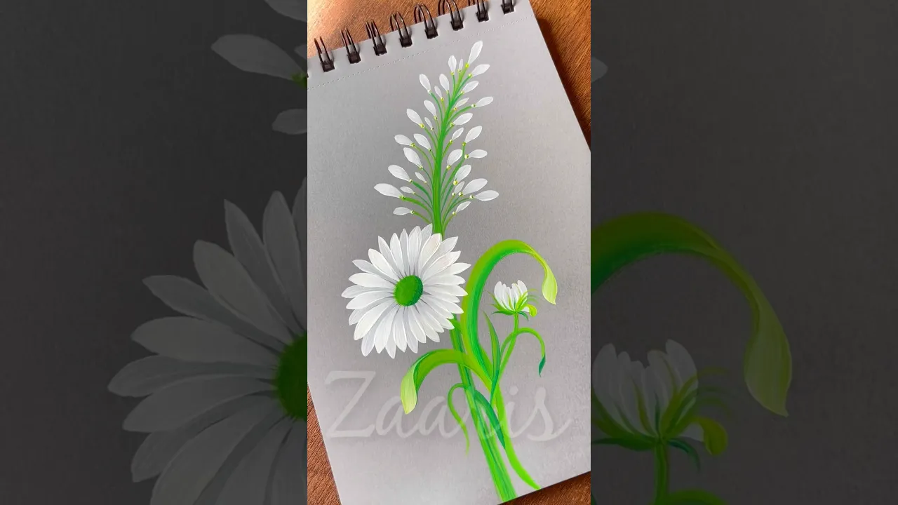 886 🤍💚🎨Beautiful WHITE flower painting using acrylic paints 🎨💚🤍 #flowerpainting #shorts #art