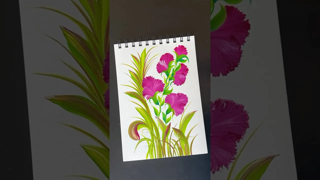 1249 🌺🌿💯Gorgeous BURGUNDY CARNATIONS & leaves painting 🌿✨🫶🌺🩷💞💖💝 #shorts