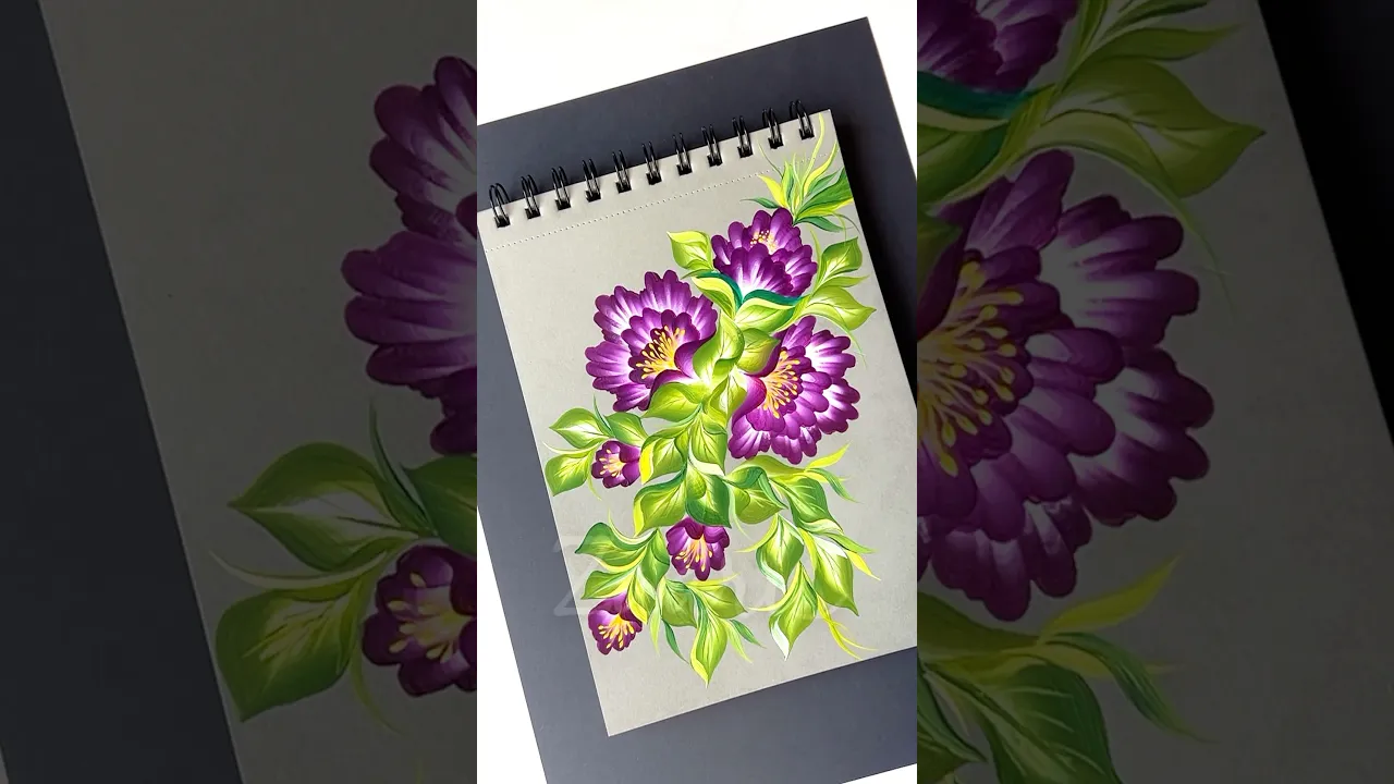1279 💜🌿Beautiful bunch of VIOLET flowers painting, acrylic painting 🎨🌸✨🎨🫶 #shorts