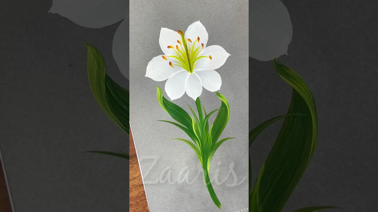 114 💚WOW✨WHITE LILY🌼acrylic🖌️🎨 #floraart #white #lily #acrylic #wow #floralseries #waterlily #viral