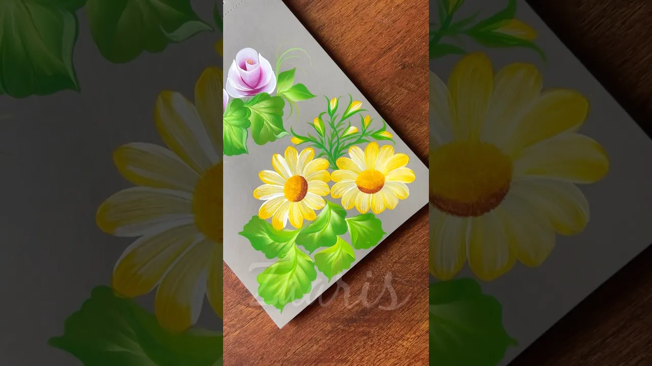 1065 🌼💛🎨🌿💯Beautiful YELLOW Flowers painting designs using acrylic paints 🎨🌼💛🫶💯🌿 #shorts