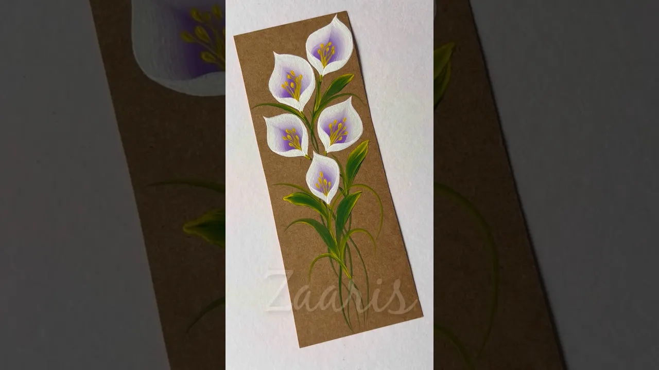 1053 🎨🌿Simple flower painting idea on a BOOKMARK using acrylic paints 🤍 #flowerpainting #shorts #art