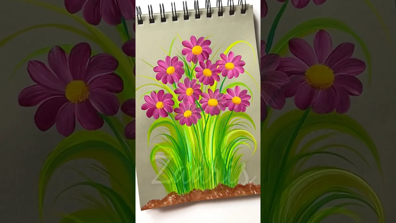 909 🌺💖💯Pretty PINK flower painting using acrylic paints 🎨🫶🌺💯 #flowerpainting #shorts #art