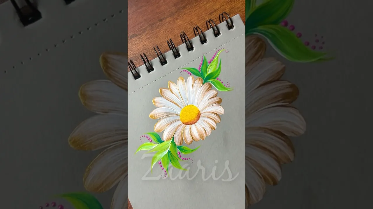 1148 🌼💯🎨🌿✨🎊🫶 Gorgeous WHITE & GOLD single flower painting,using acrylic paints 🎨✨💯🫶👍🏻 #shorts