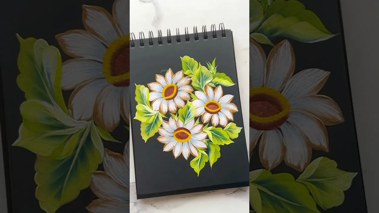 1328 🫶🌸Beautiful White & GOLD Onestroke flowers acrylic painting 🎨💯🌿🌼 #shorts