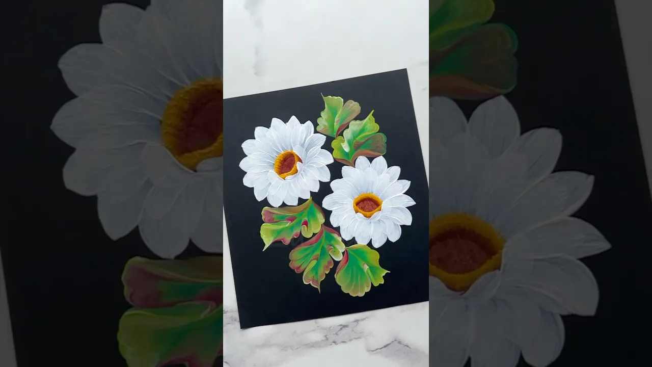 1359 🌼🎨🫶WHITE ONESTROKE DAISIES 🎨🌿🌺