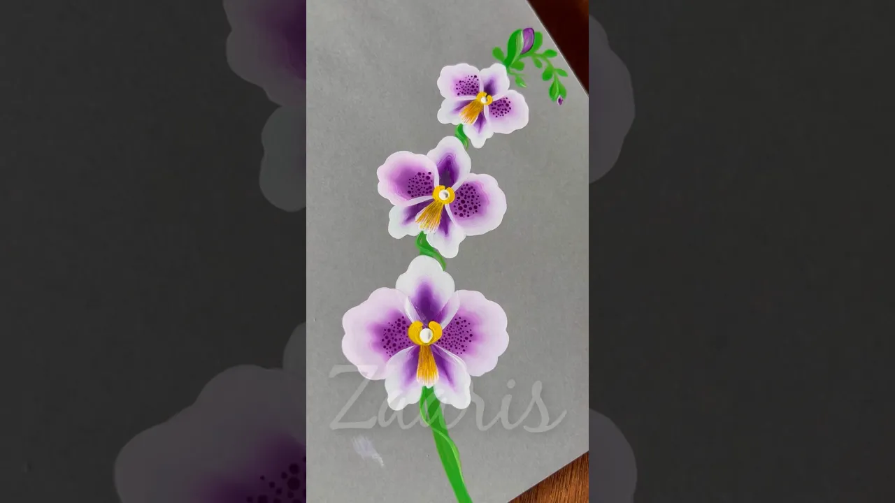 905 💜🤍💚🎨💯Beautiful ORCHIDS flower painting using acrylic 🎨💜🤍 #flowerpainting #shorts #art