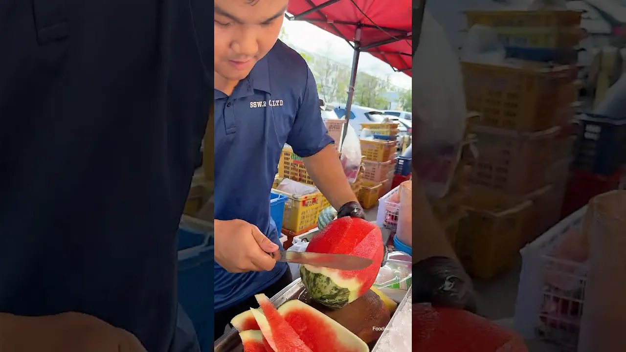 Super Fresh Red Watermelon Cutting in bangkok