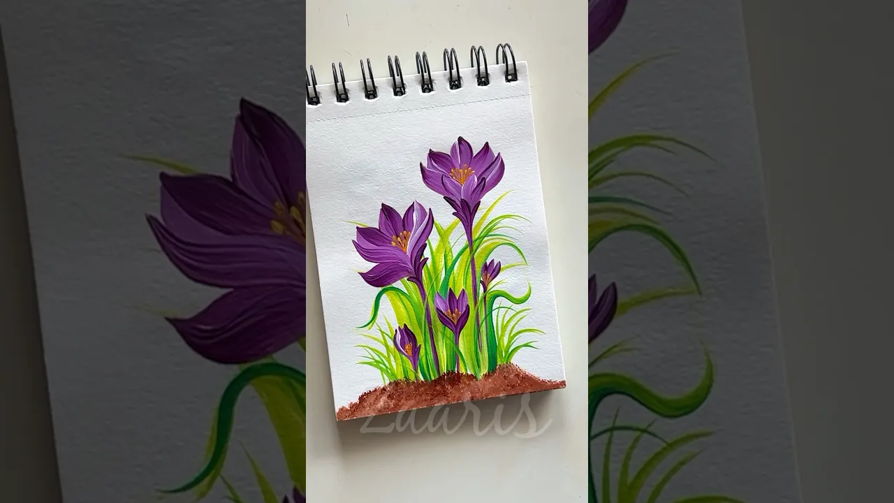1157 💜💯🌿🫶🙌🏻🌸🎊🎨Beautiful PURPLE CROCUS Flower painting, using acrylic paints 🎨💜💯✨🎉🌸 #shorts