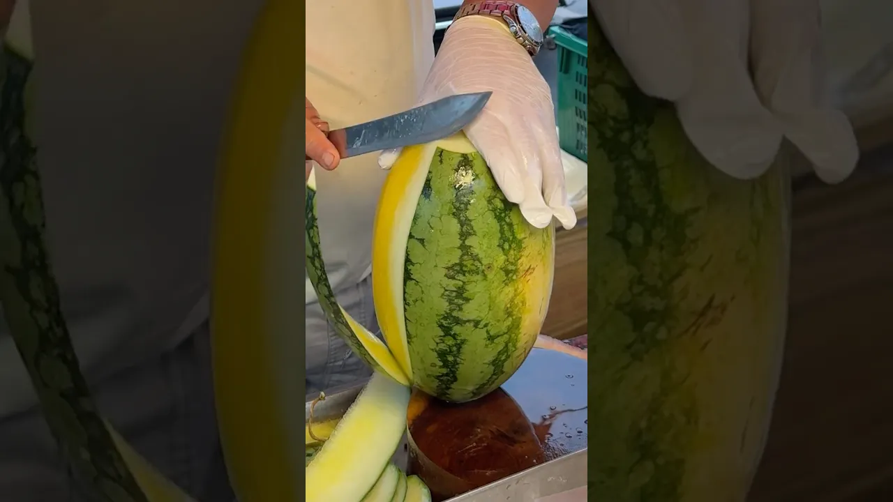 So Sweet & Juicy! Yellow Watermelon in Bangkok Fruit Cutting Skills!!