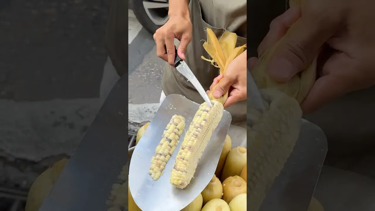 Fresh White Corn Perfectly Peeled in Bangkok