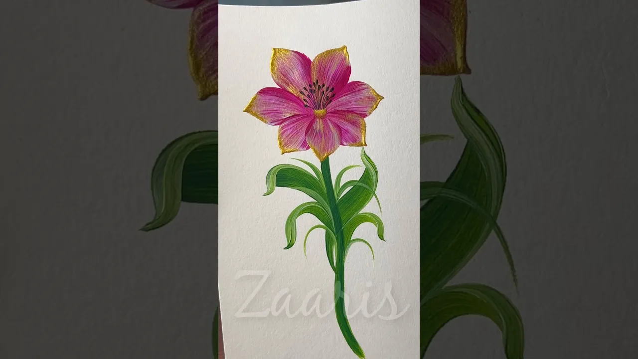 42 💯WOW🌺GOLD flower painting using acrylic 🖌️🎨#shorts #viral #gold #acrylic #flowerpainting #wow