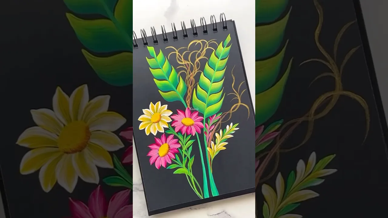 1367 🌸🌼Beautiful Flowers and leaves ONESTROKE painting with acrylic paints 🌿🎨🌺 #shorts