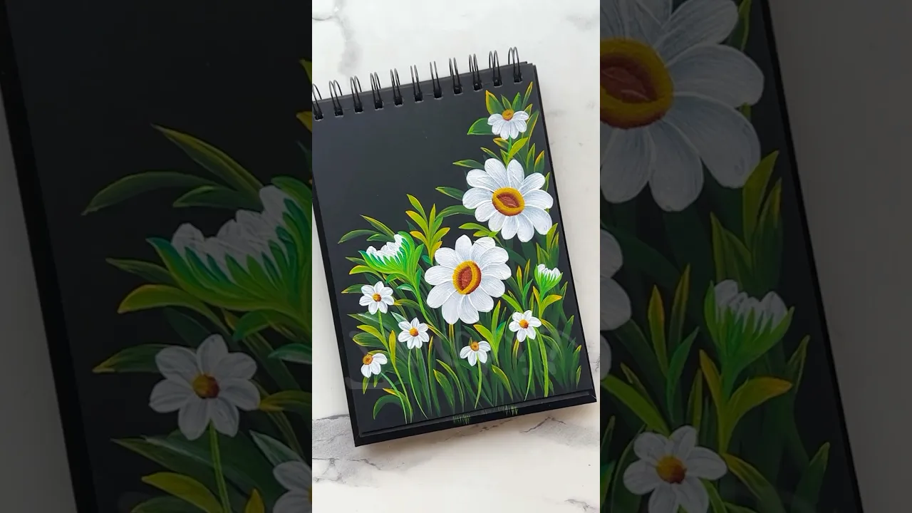 1306 🌼💯Beautiful WHITE DAISIES acrylic painting 🌿🎨💫🫶 #shorts
