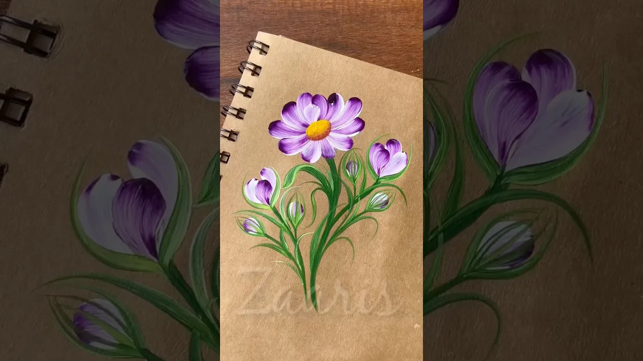117 💜💚PURPLE WILD FLOWERS acrylic 🖌️🎨 #shorts #purple #wildflowers #viral #art #painting #acrylic