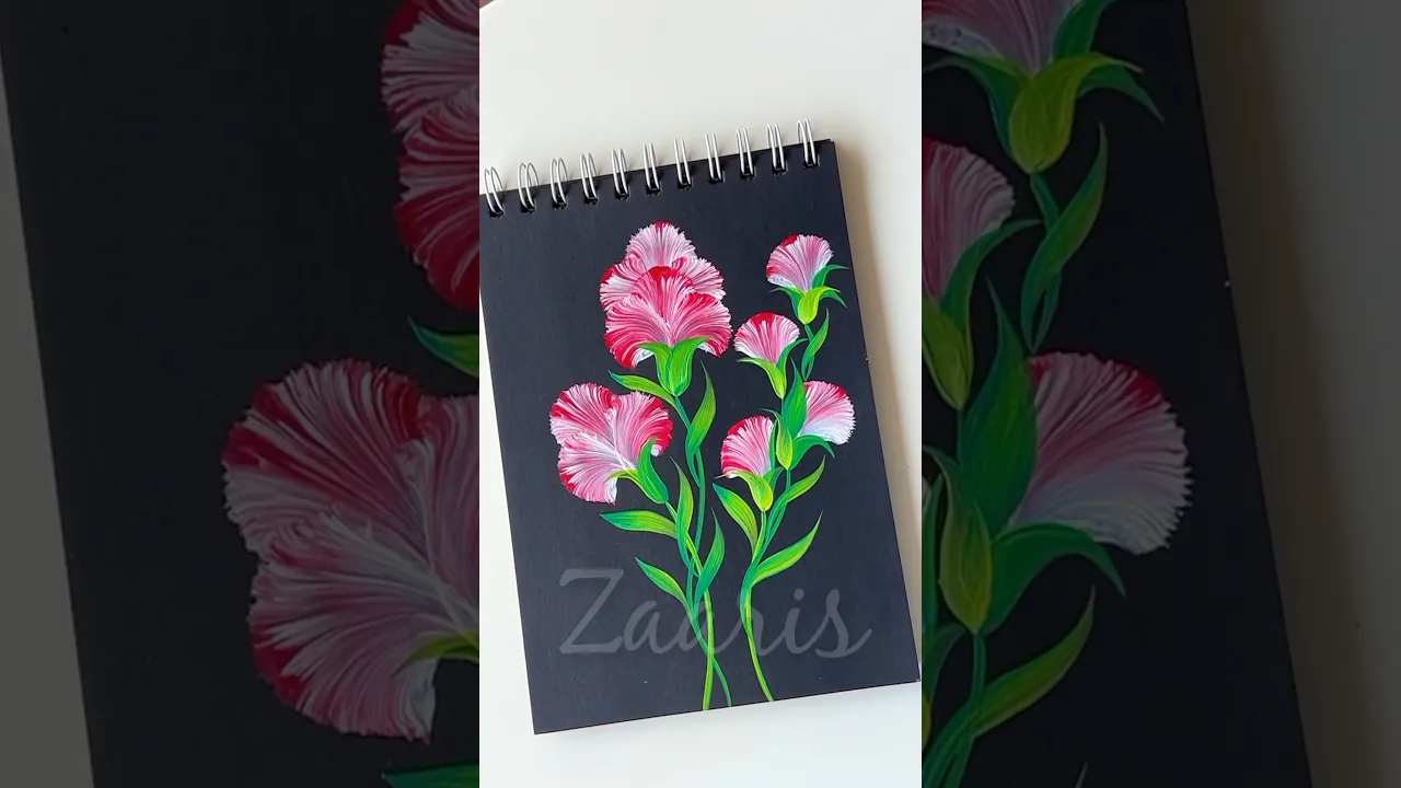 1206 ❣️💯🌺🫶🌿🎉Vibrant RED & WHITE CARNATIONS painting, using acrylic paints 🎨🌿❣️🌺💖🎉🎊🌼 #shorts