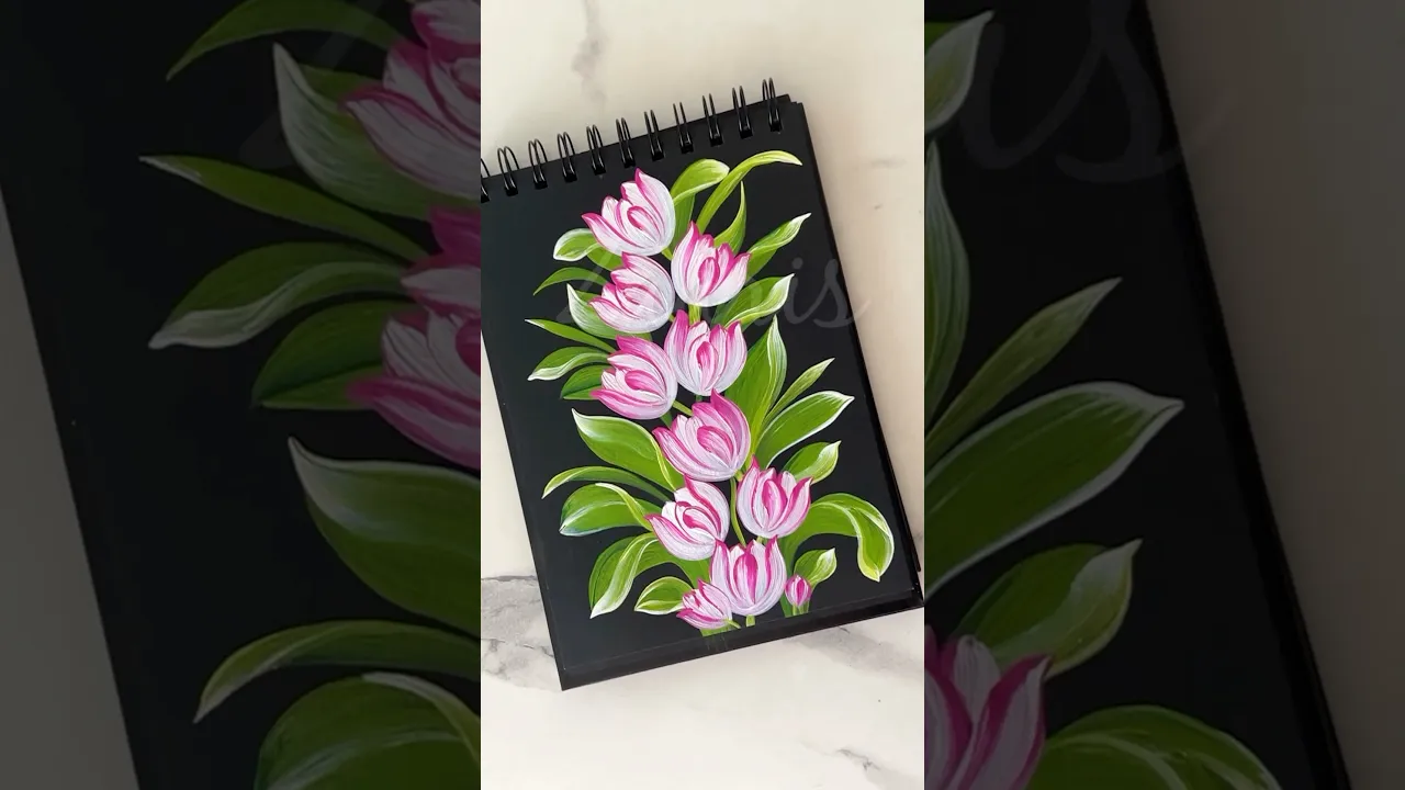 1313 🌷🌿Gorgeous pink TULIPS acrylic painting 🎨🌿🫶🌷💯💫 #shorts