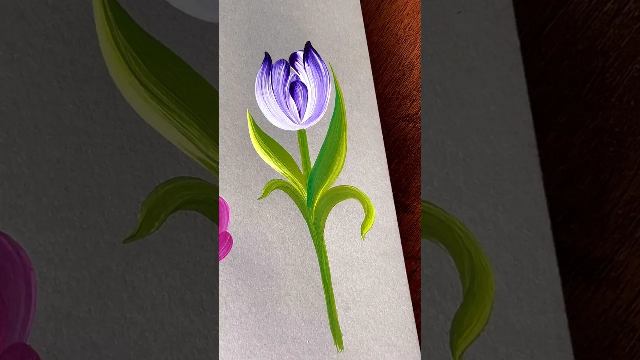 478 💜🤍 Gorgeous PURPLE FLOWER painting using acrylic paints & simple round brush strokes 🖌️🎨🫶🏻