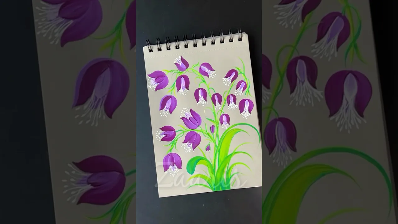 1221 💜✨🫶💯Gorgeous hanging VIOLET BELL FLOWERS painting using acrylic paints 🎨🌿🌺🎊🎨❣️💖🌸 #shorts