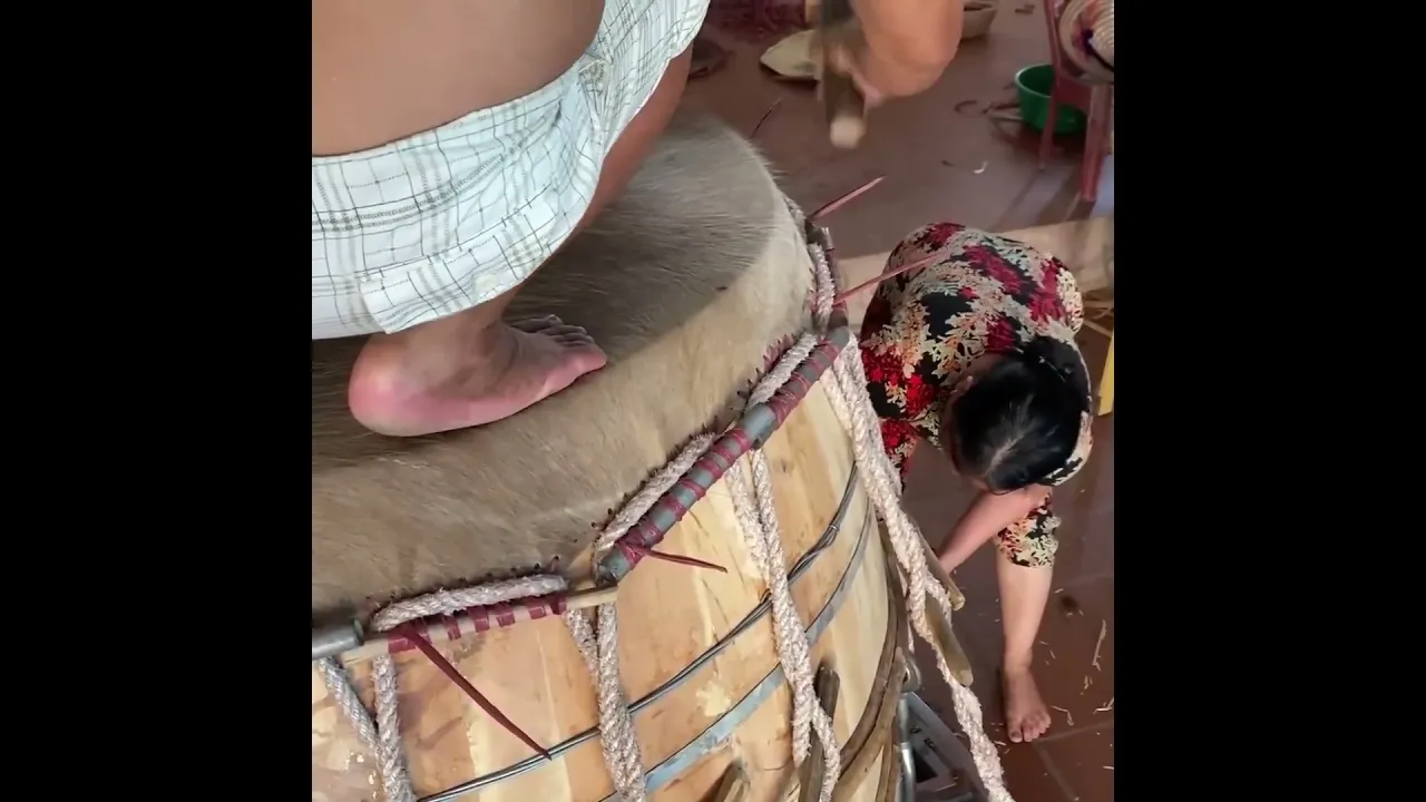 Ancient Drum Master Making Giant Buffalo Hide Drum By Hand Vnp
