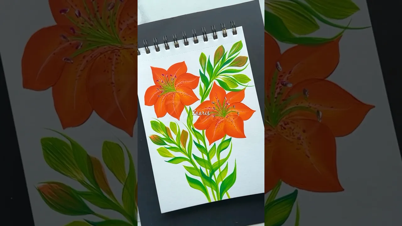 1351 🫶🧡🫠🫠WOW 😱ORANGE LILIES ONESTROKE PAINTING 🌿🧡🌿 #wow #viralshorts #shorts