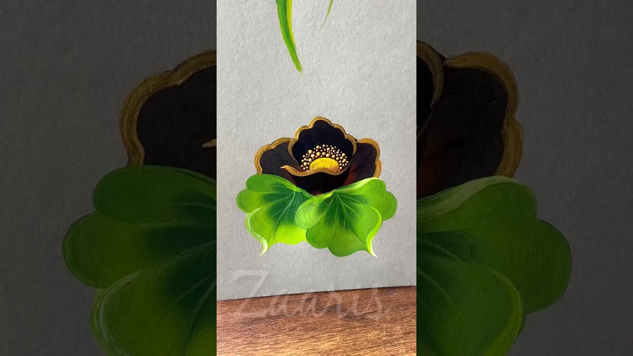 198 🖤👌One Stroke painting❣️Stunning BLACK GOLD flower acrylic 🎨🖌️ #shorts #blackgold #viral #art