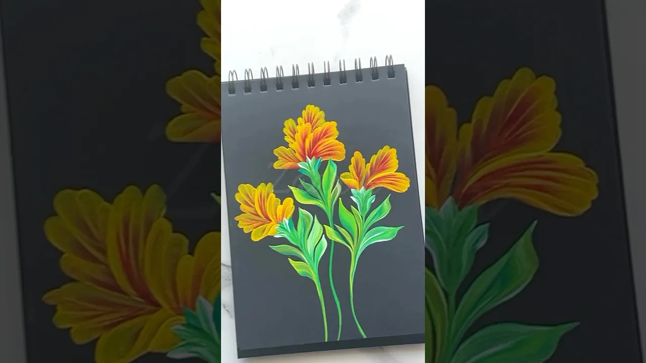 1338 🌻🌺Vibrant ONESTROKE flowers 🌼 acrylic painting 🎨🌿🫠🫠💯 #shorts