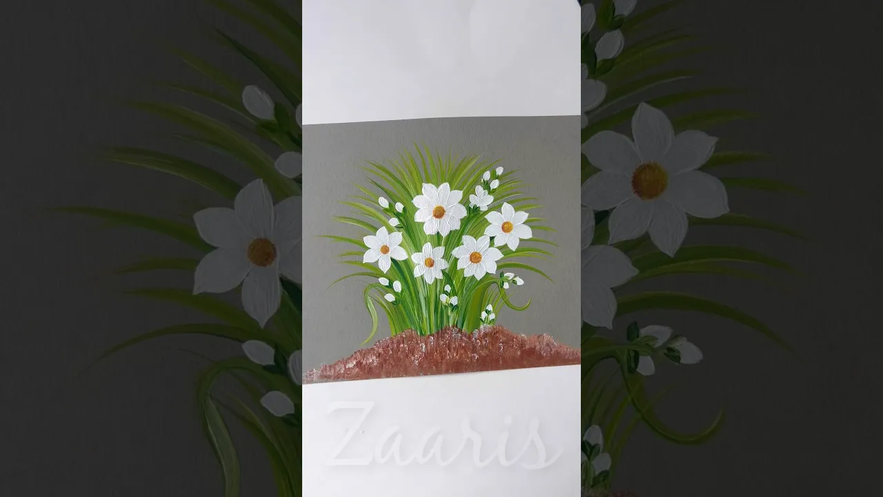 256 🌿🌼🎨👌GRASS & WHITE FLOWERS acrylic painting 🫶💯 #shorts #art #flowerart