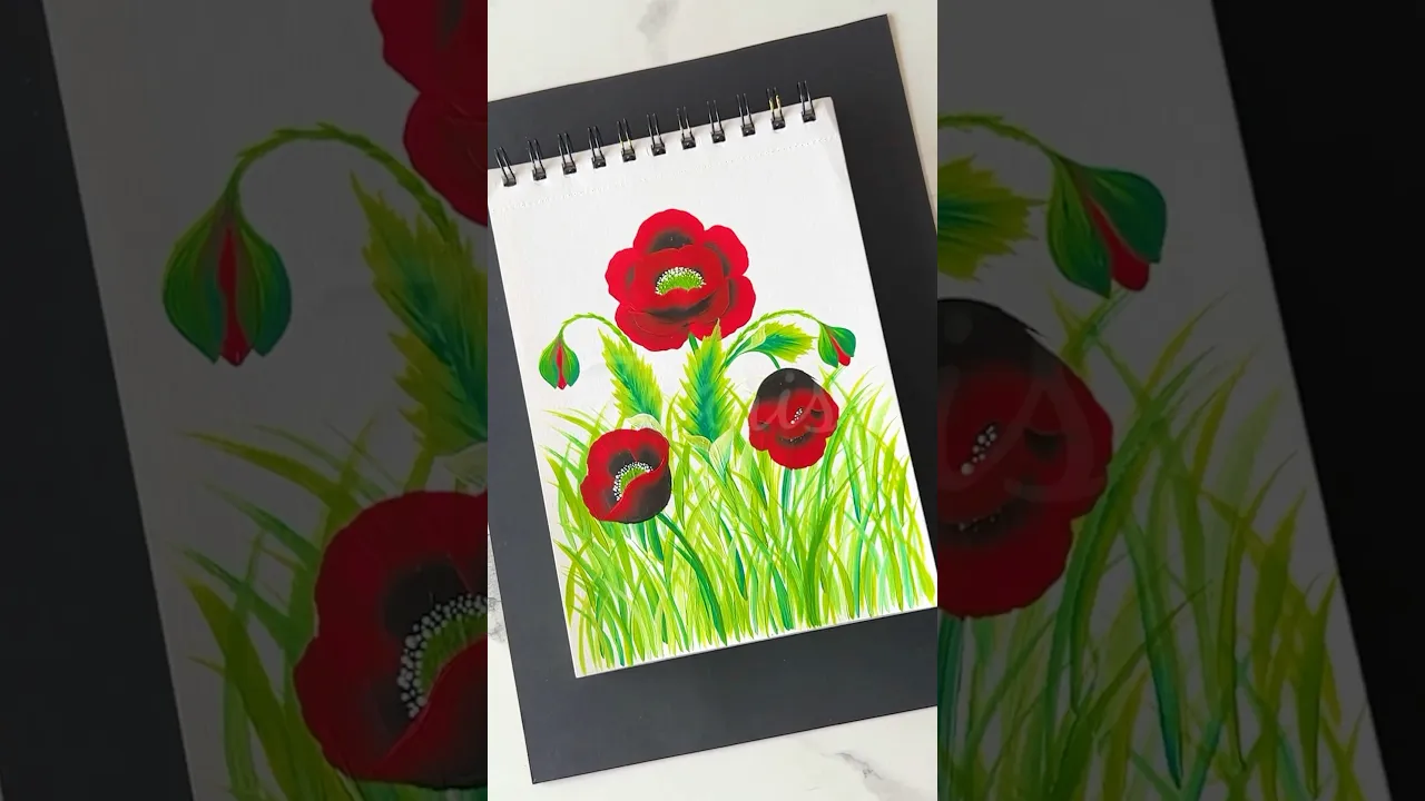 1334 🌺🌸RED POPPY FLOWERS 🫶acrylic painting ❣️🌿🎨 #shorts