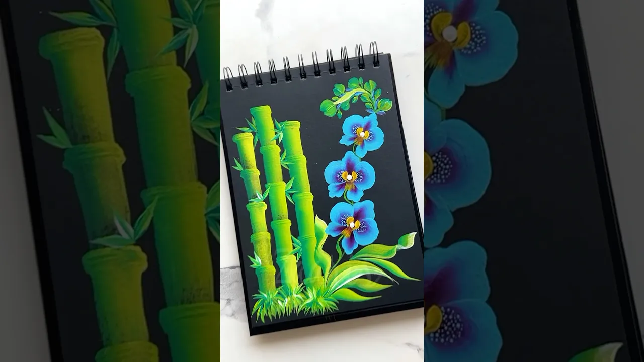 1310 💜💙Gorgeous💯💫 Onestroke ORCHIDS & BAMBOO, acrylic painting 🎨🌿💯🫶 #shorts