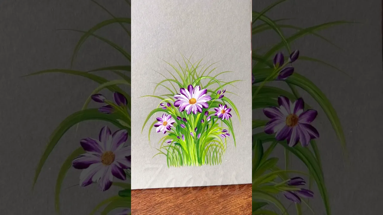 239 💜💚WILD FLOWERS acrylic painting 🖌️🎨Beginner friendly 💯👌🫶 #art #shorts #wildflowers
