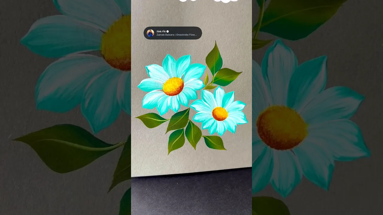 451 🩵🤍AQUA BLUE & WHITE Flower painting using acrylic paints & simple round brush strokes 🖌️🫶🏻🎨