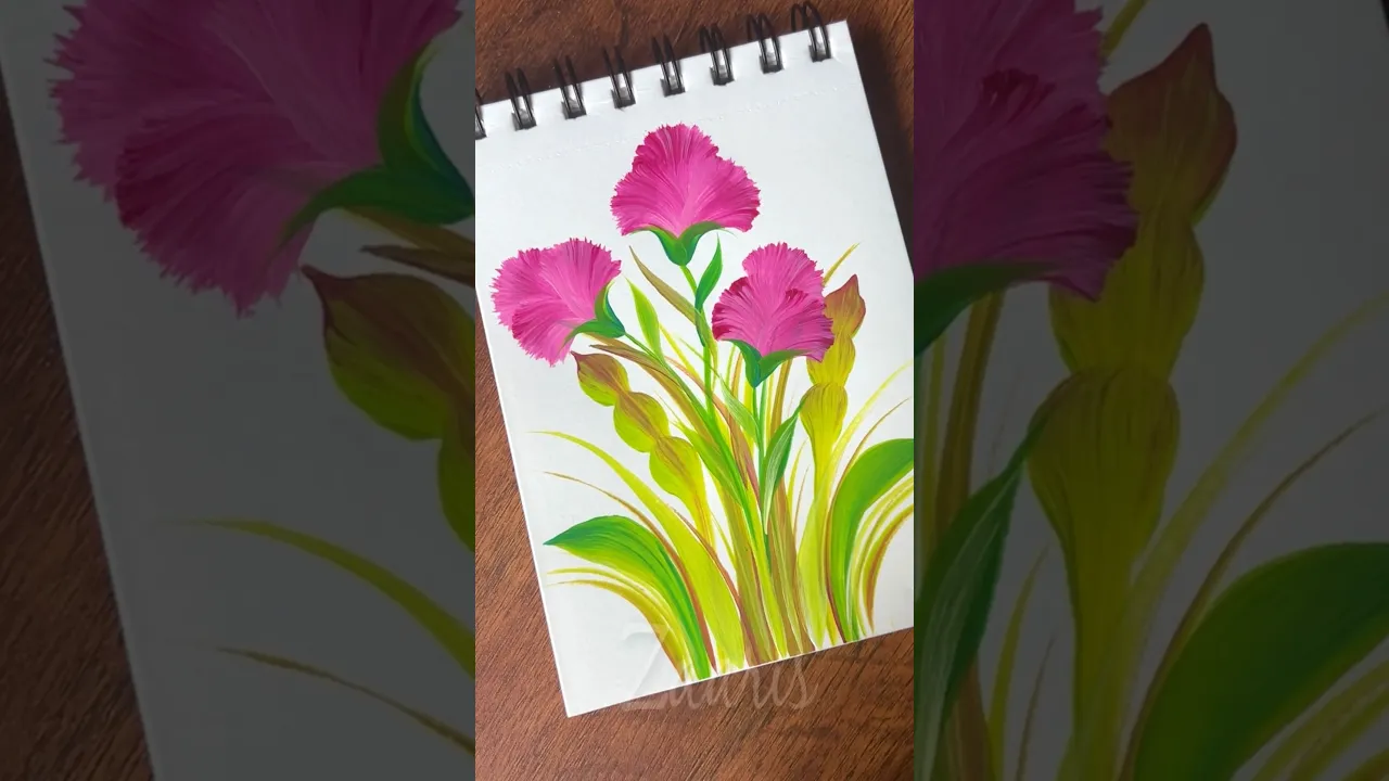 1216 💯🎨🌺🫶🎊Beautiful BURGUNDY CARNATIONS painting, using acrylic paints 🎨✨🎉🌺🌸🫶💖🥰 #shorts