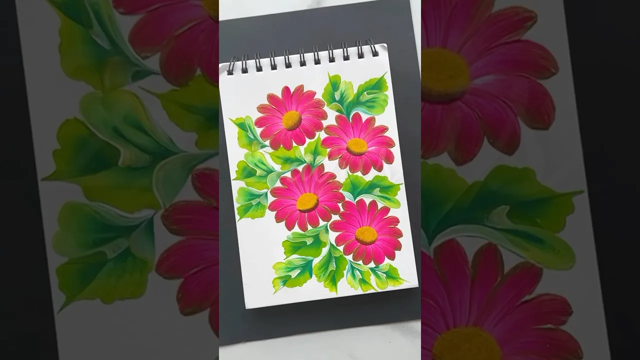 1317 🌺🫶Gorgeous Pink & GOLD flower painting 🎨💫💯 #shorts