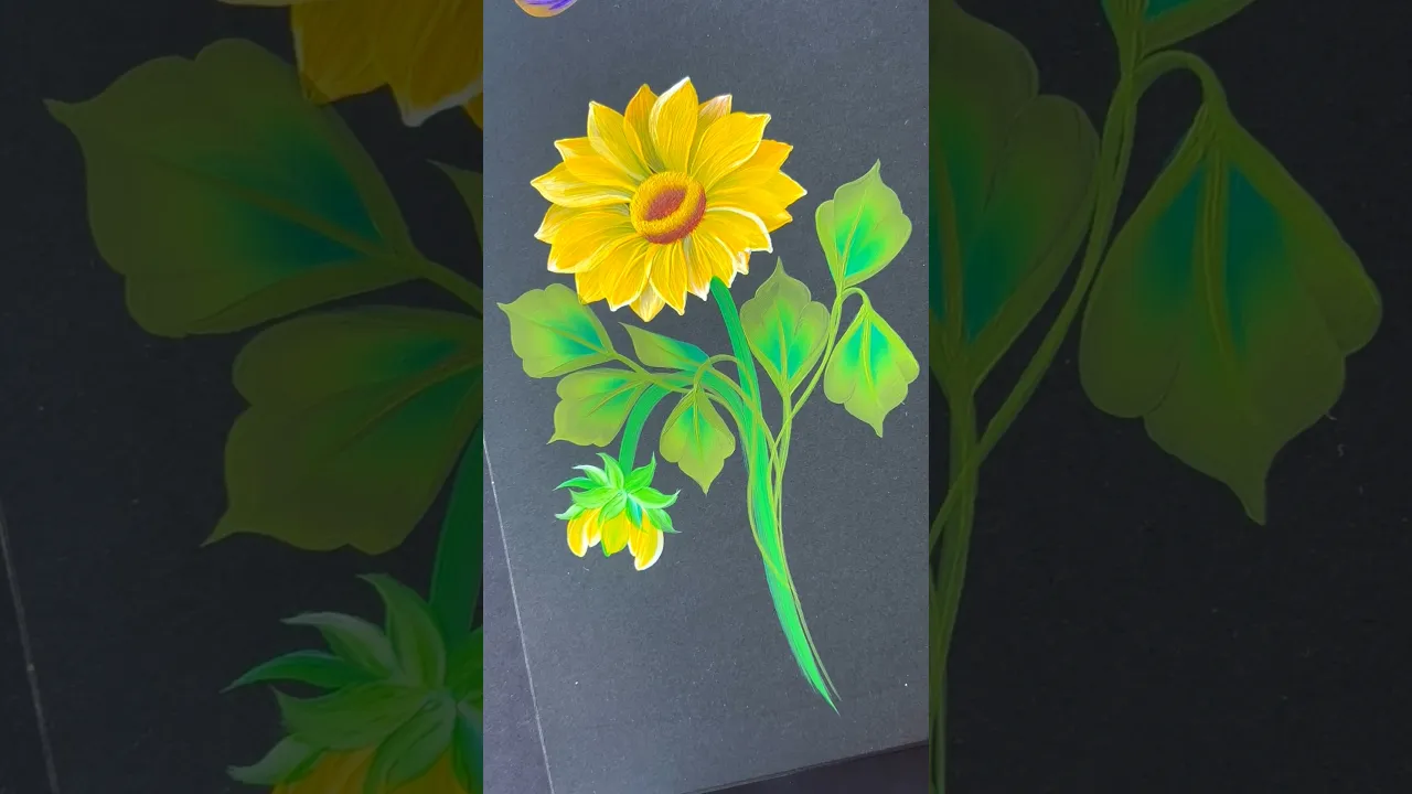 448 💛🤍Vibrant YELLOW FLOWER painting using acrylic paints & simple brush strokes 🖌️🫶🏻🎨